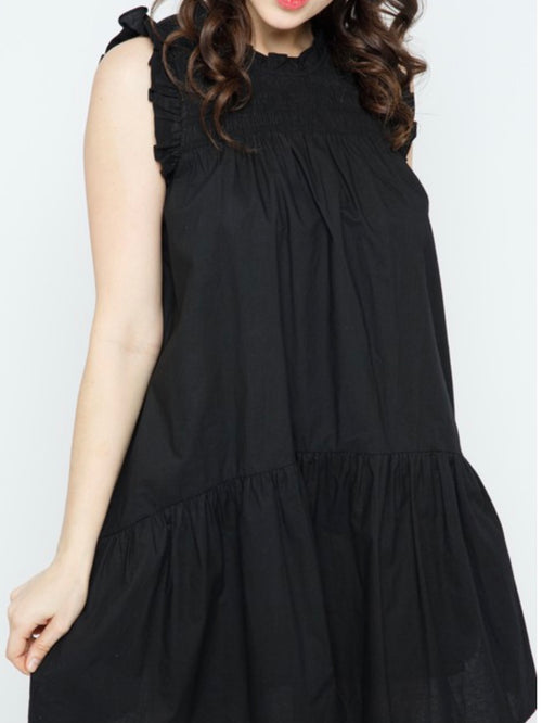 Black Tiered Angel Sleeve Short Dress