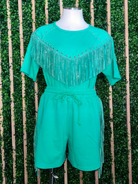 Studded Fringe Detail Short Pant Set