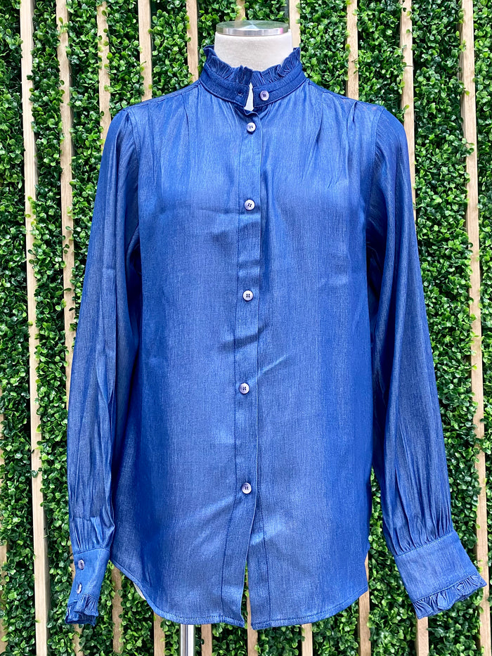 Elegant Denim Button Down Blouse