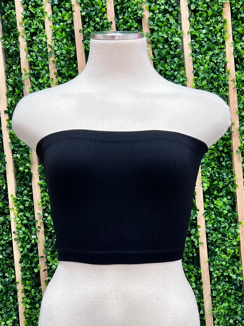 Black Strapless ribbed Basic Tube TOp