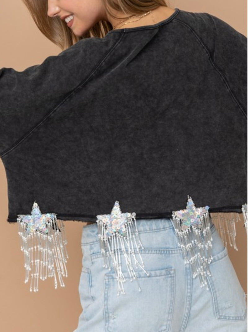 Sequin Star Patch Trim Top