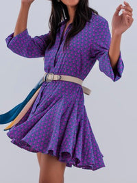 Purple Print Shirt Short Dress