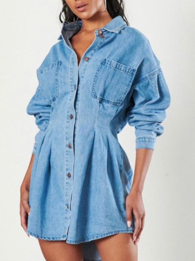 Medium Wash Fitted Denim Dress