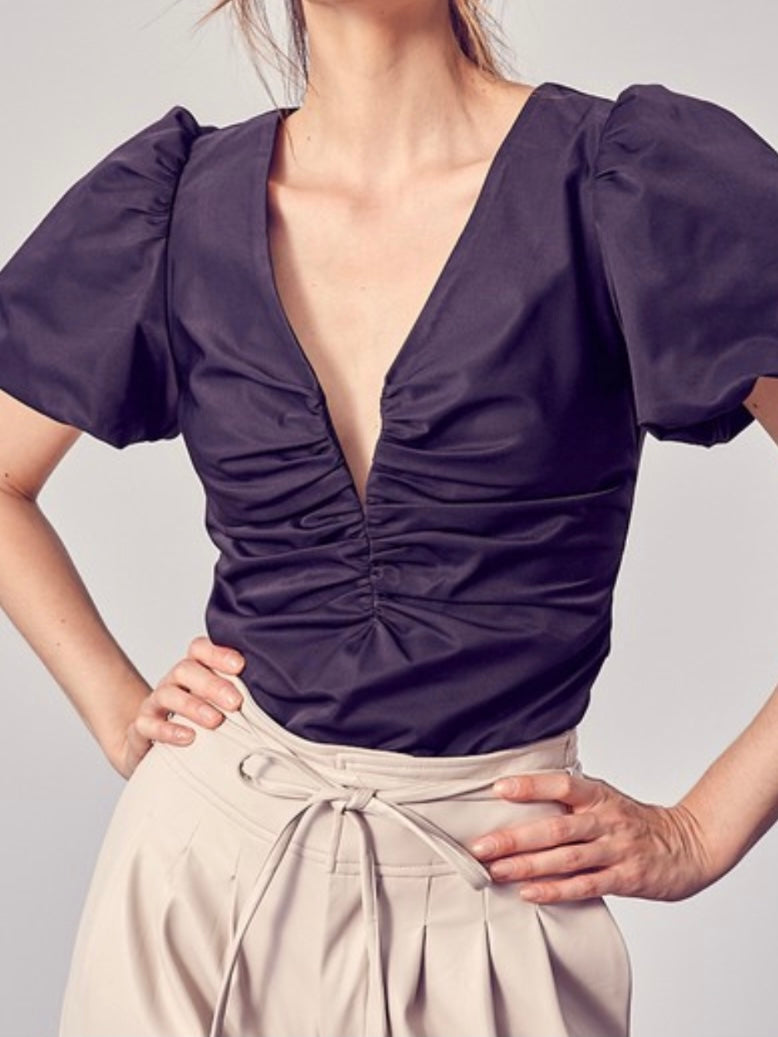 Classy V Neck Puff Sleeve Top