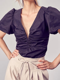 Classy V Neck Puff Sleeve Top