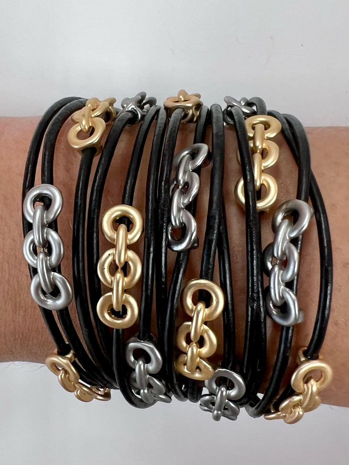 Multi Circles Leather Wrap Bracelet