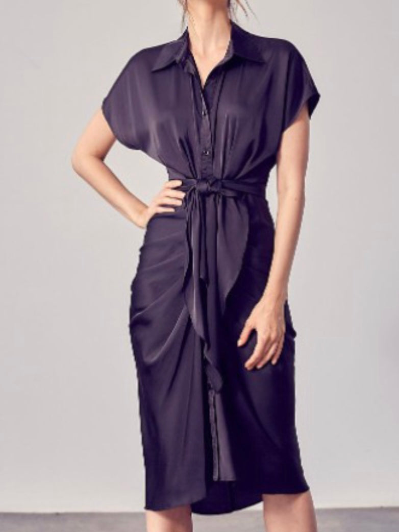 Classy Button up Ruched Midi Dress