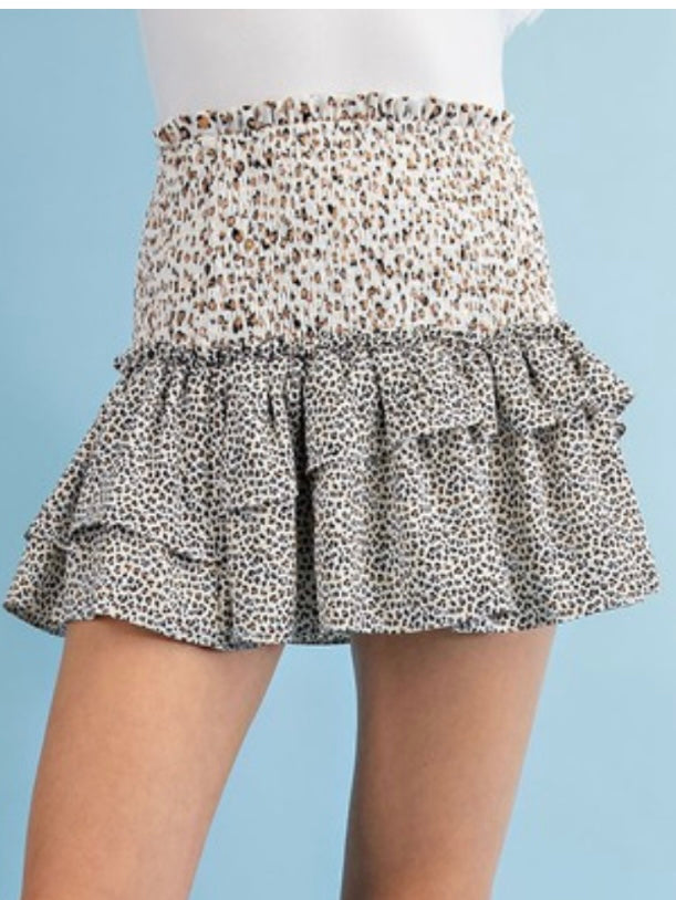 Animal Print Color Block Skort