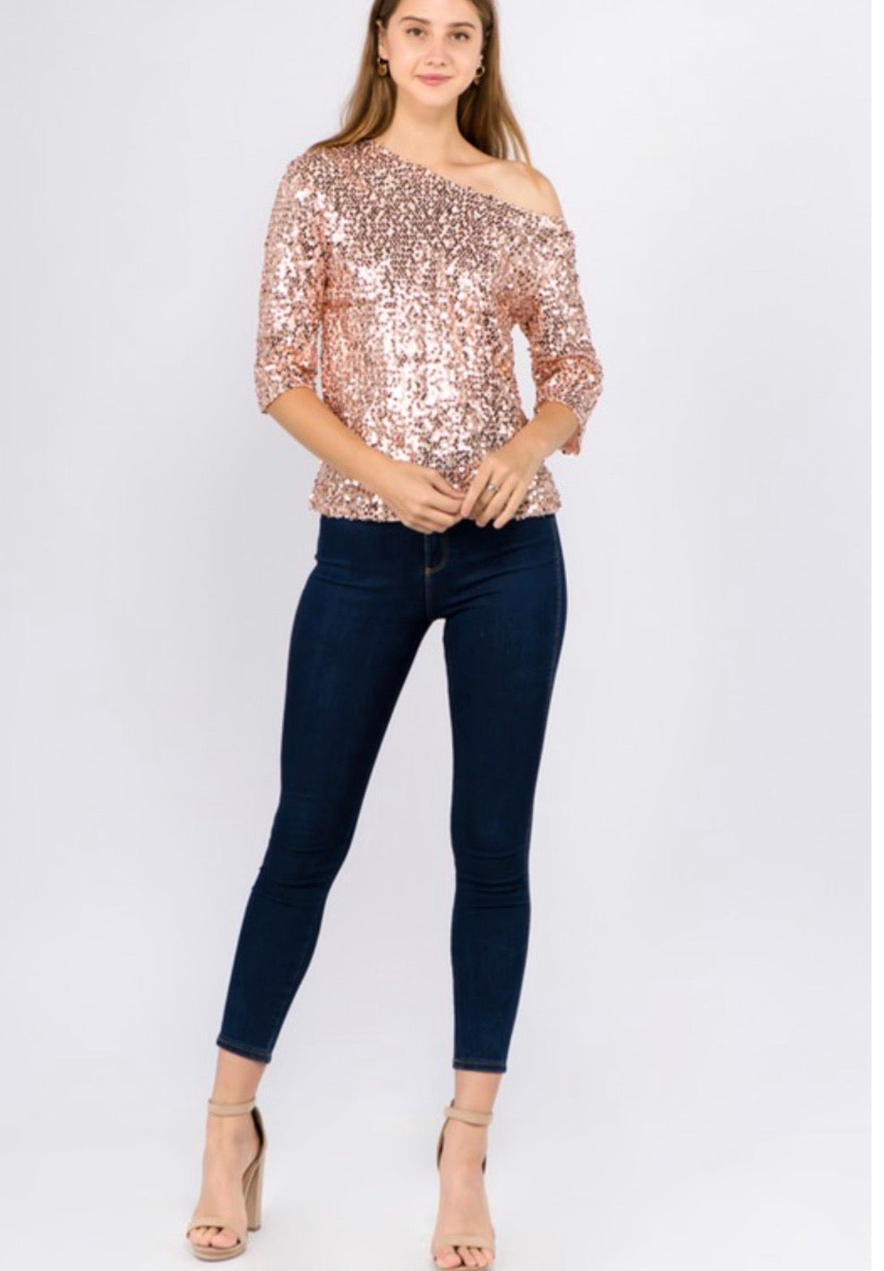 Fitted Sequin Off Shoulder Top