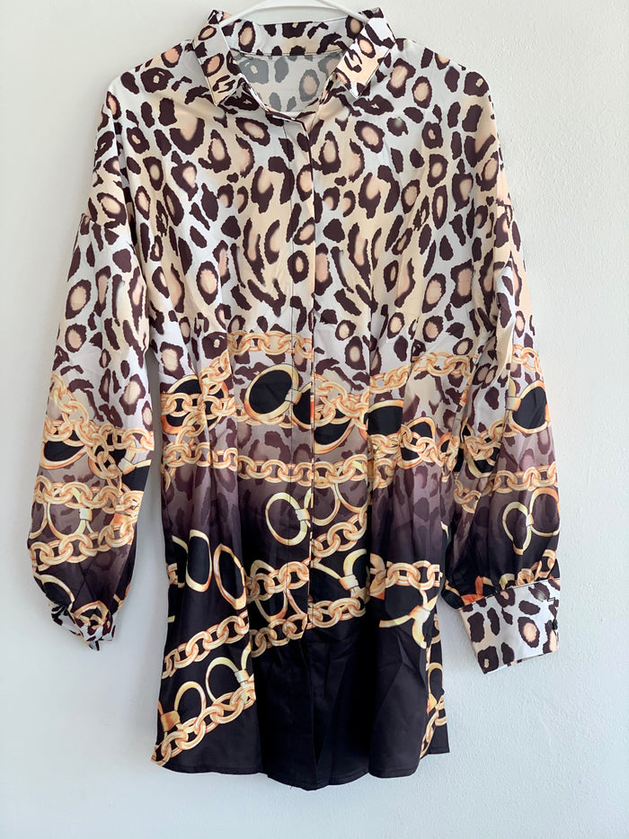 Animal Print Chain Blouse Dress