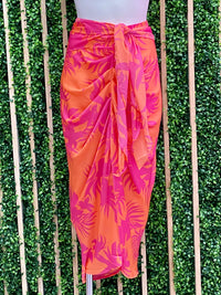 Papaya Print Ruched Midi Skirt