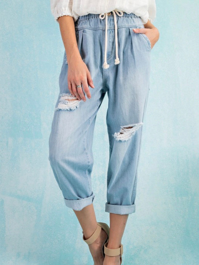 Distressed Denim Crop Jogger