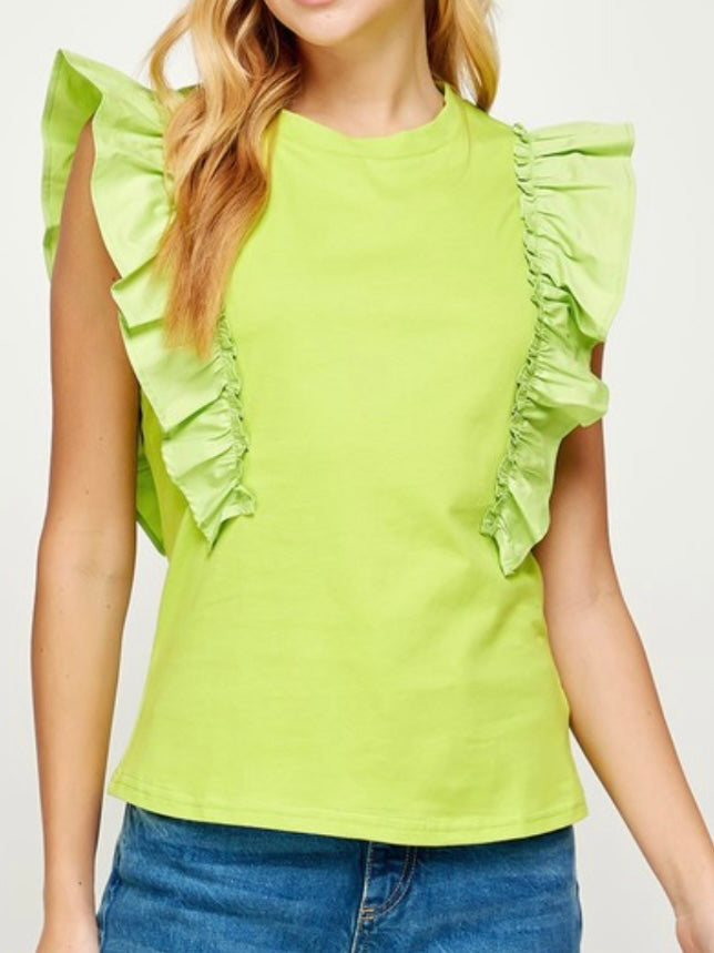 Lime Ruffled Knit Top