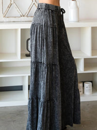 Acid Wash Tiered Wide Leg Pant