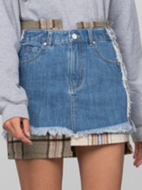 Plaid Detail Denim Mini Skirt