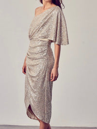 Sequin One Shoulder Midi Dress