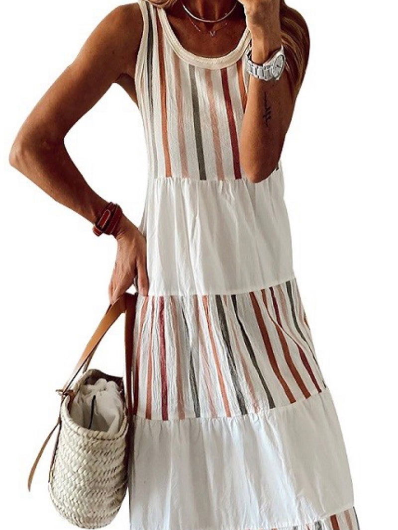 Tiered Stripe Block Maxi Dress