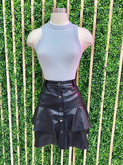 Black Tiered Pleather Mini Skirt