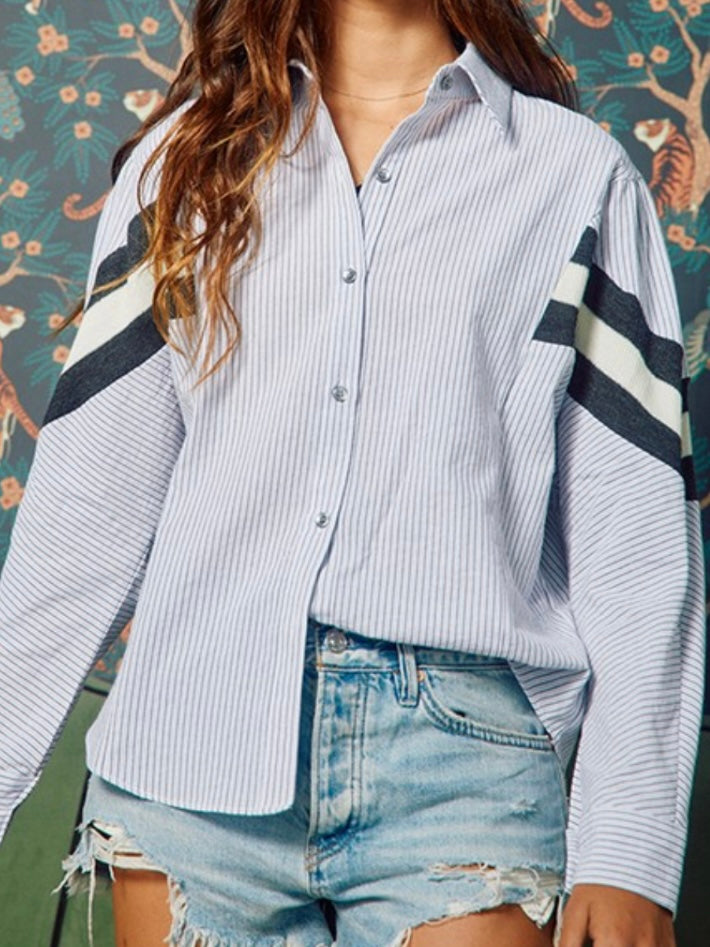 Striped Track Sleeve Shirt Blouse