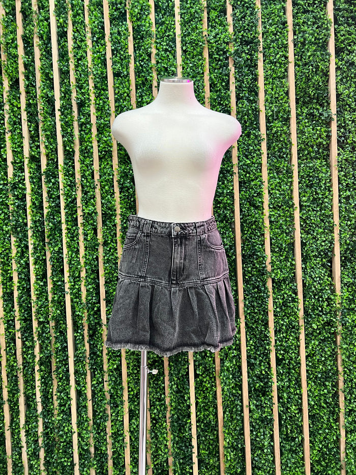 Black Acid Wash Pleated Skirt