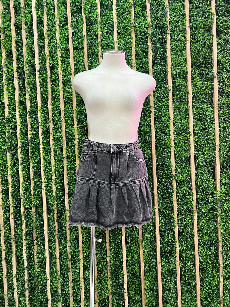 Black Acid Wash Pleated Skirt