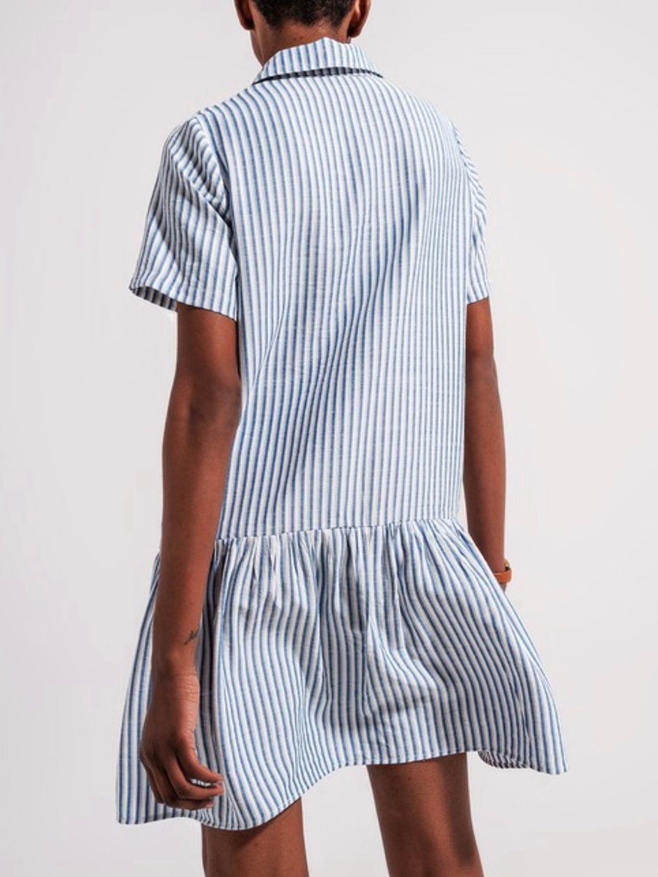 Blue Striped Drop Waist Dress