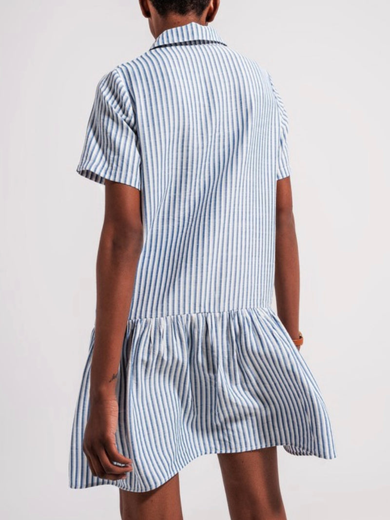 Blue Striped Drop Waist Dress