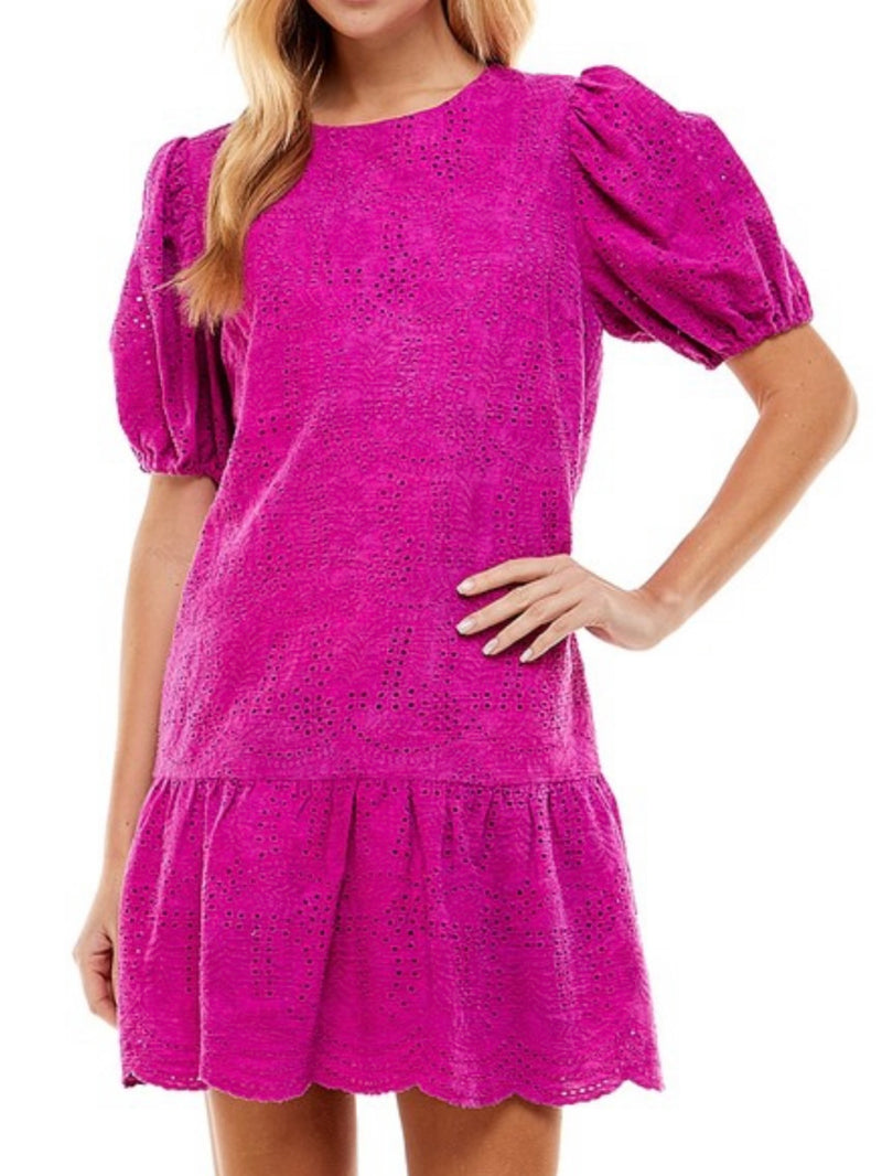 Magenta Eyelet Drop Waist Short Dress