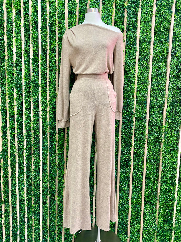 Off Shoulder Knit Jogger Set