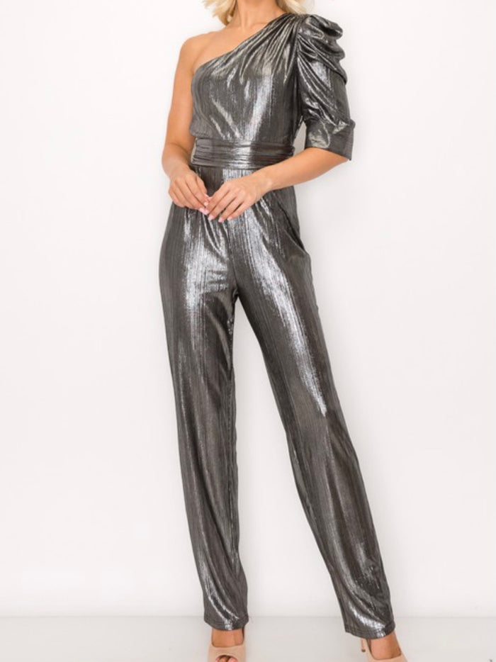 Silver One Shoulder Jumpsuit