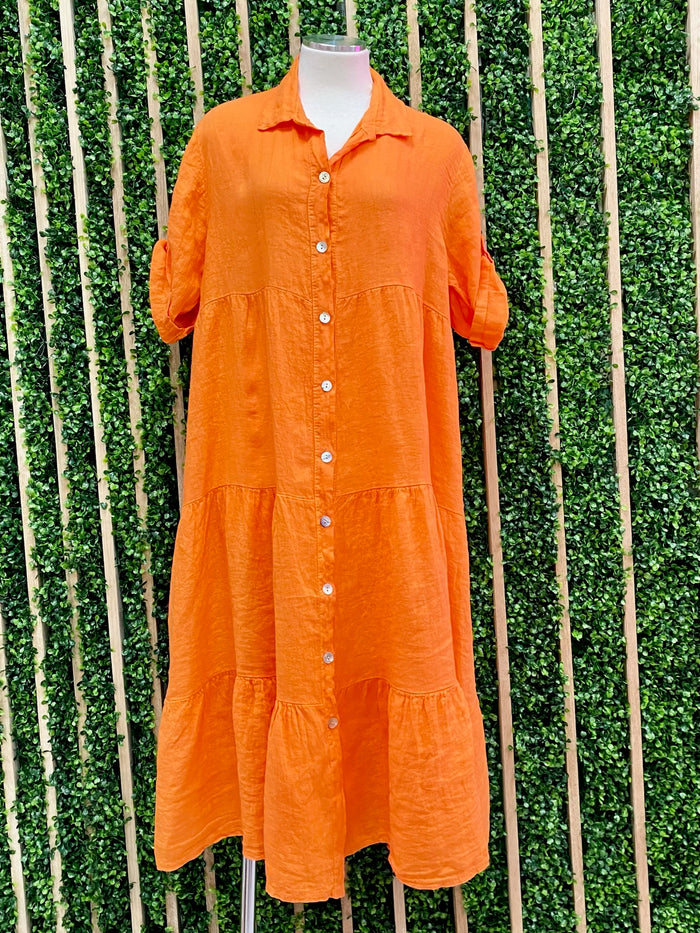 One Size Linen Blouse Midi Dress