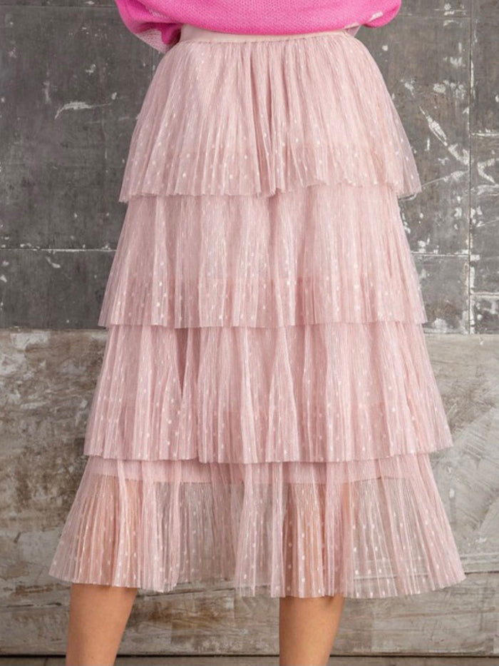 Mauve Layered Tulle Midi kirt