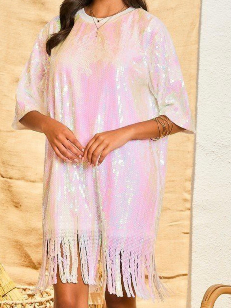 White Sequin Shirt Dress