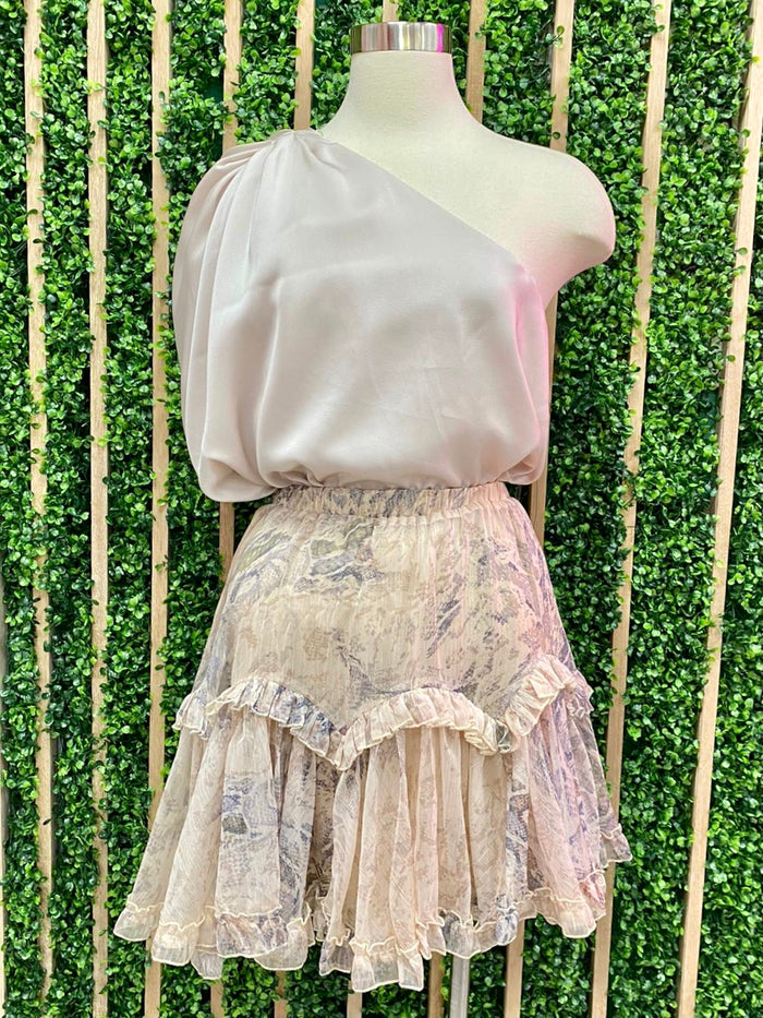 Grey Marble Snake Print Ruffled Short Skirt