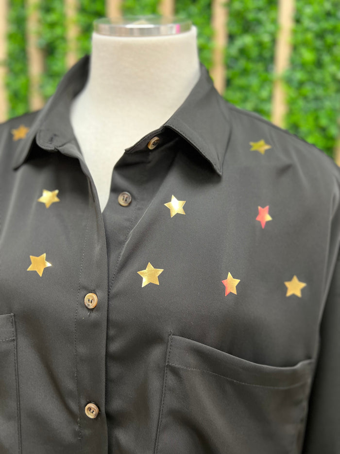 Gold Foil Star Button Down Blouse