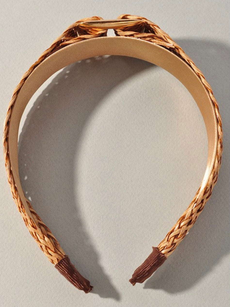 Brown Buckle Raffia Headband