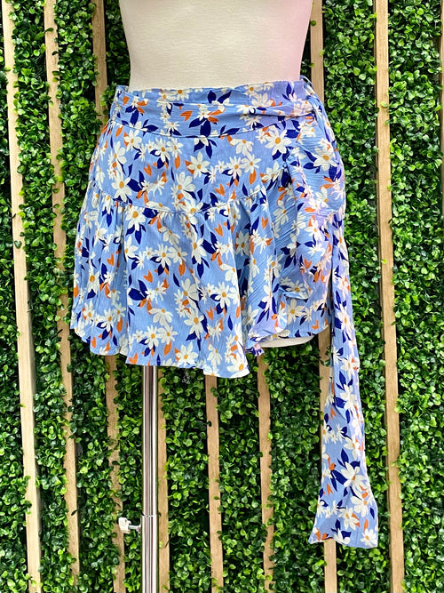 Blue Floral Wrap Skirt