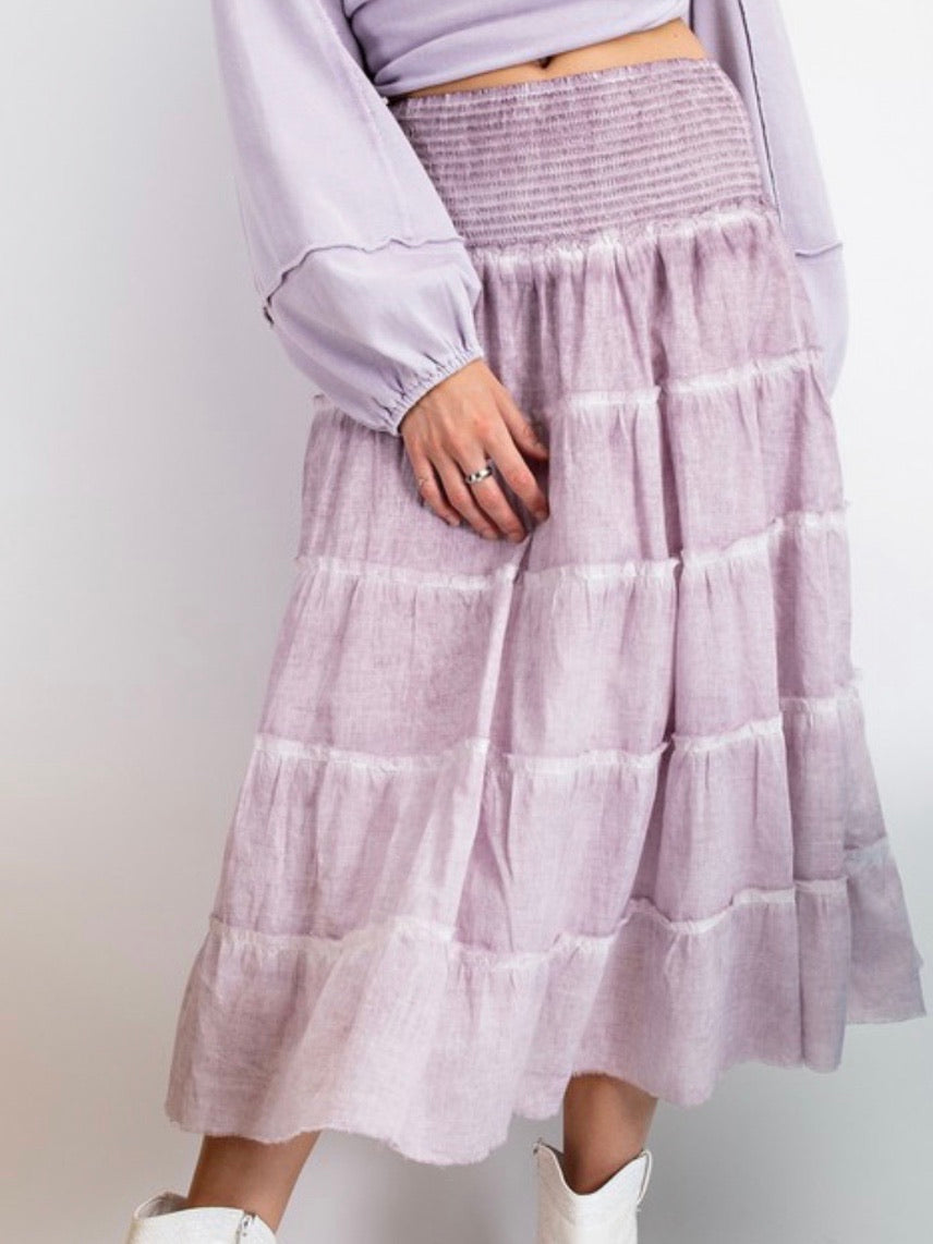 Faded Plum Tie Dye Midi Skirt