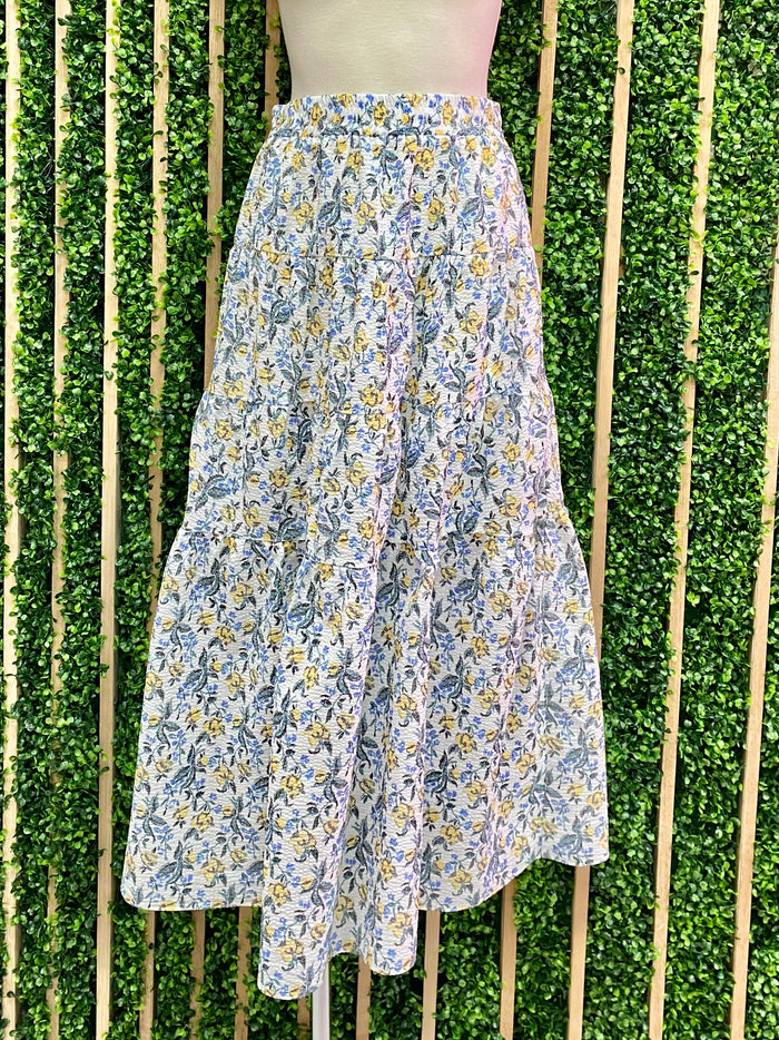 Exquisite Floral Embroidered Print Midi Skirt