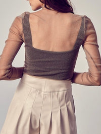 Mock Neck Glitter Mesh Top