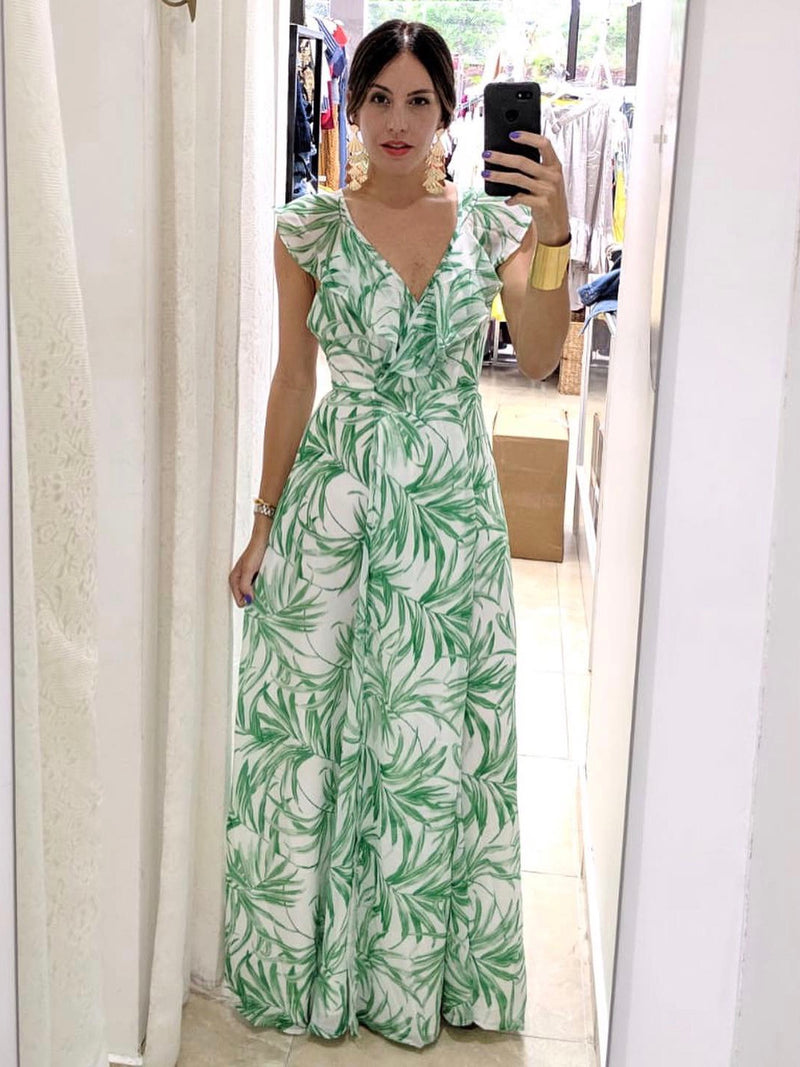 Leaves Wrap Maxi Dress