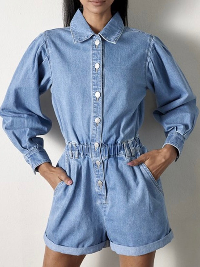 Roll Up Denim Romper