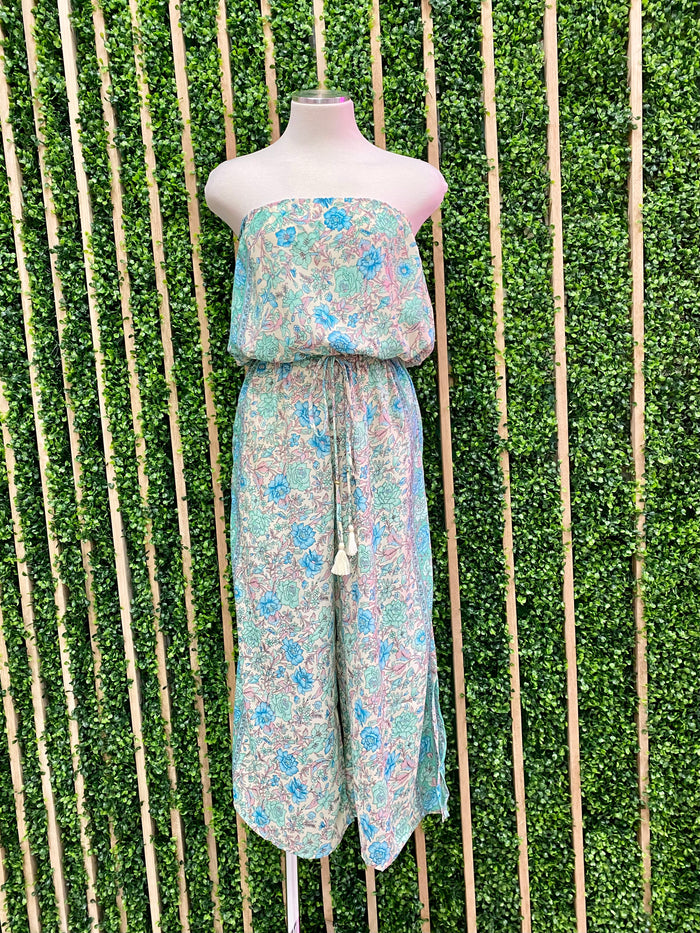 Mint Paisley Strapless Jumpsuit