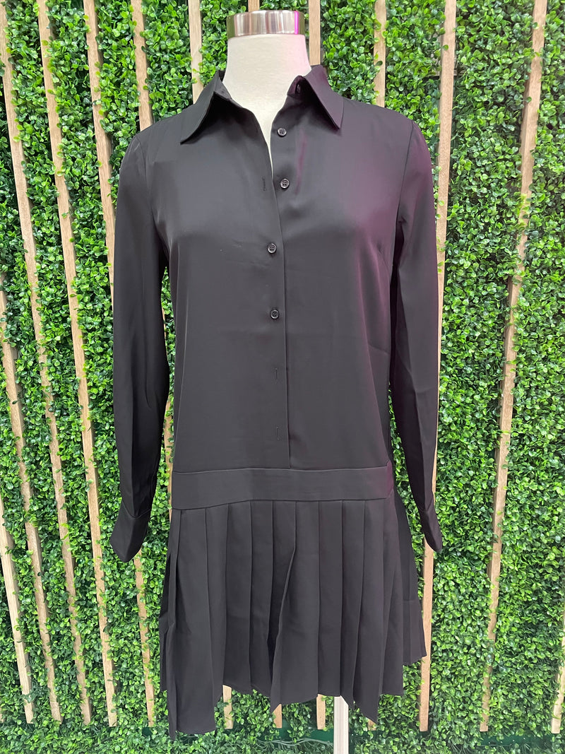 Black Pleated Button Down Dress