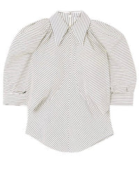 Striped Bubble Sleeve Button Down Blouse