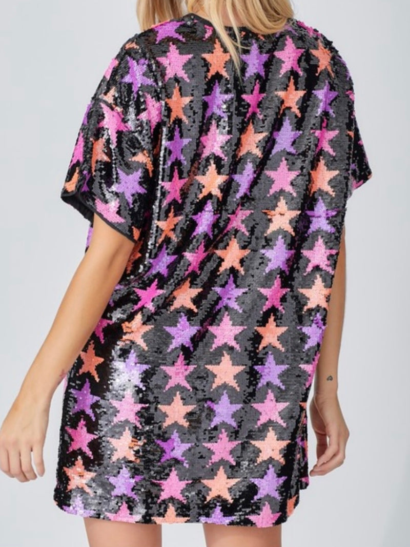 Multicolor Star Sequin Shirt Dres