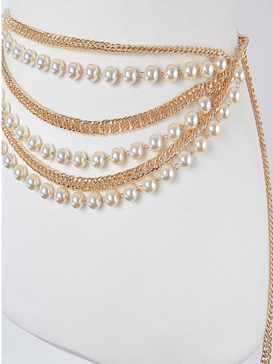 Layered Chain Pearl Belt