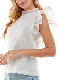 White Organza DetailMock Neck Top