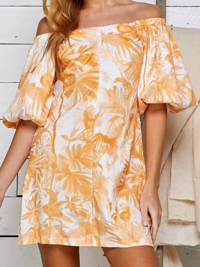 Orange Floral Off Shoulder Dress