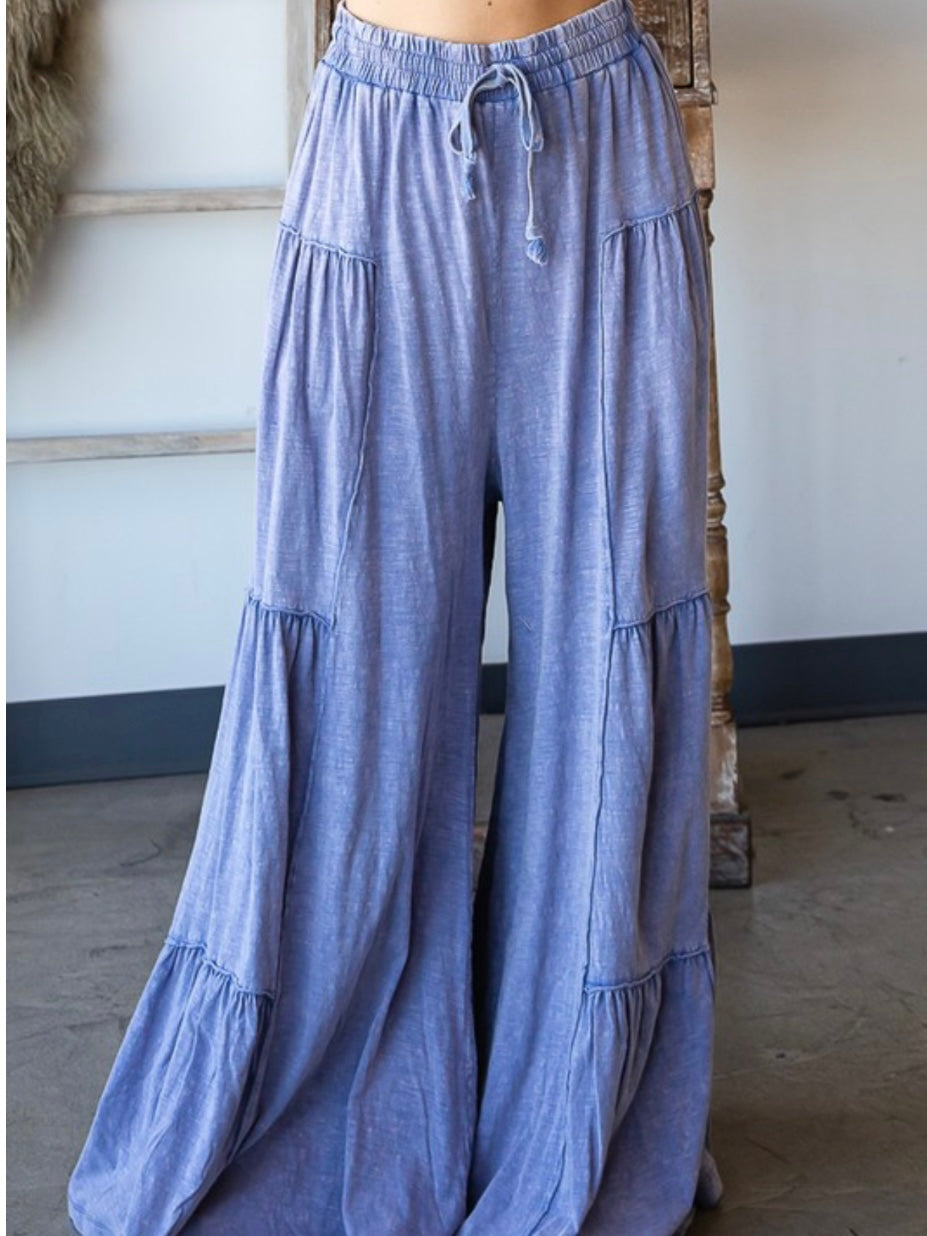 Acid Wash Tiered Wide Leg Pant